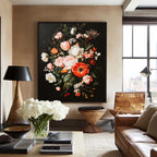 Dark Background Baroque Floral Bouquet Oil Painting