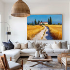 Tuscan Countryside Oil Painting Golden Wheat Fields