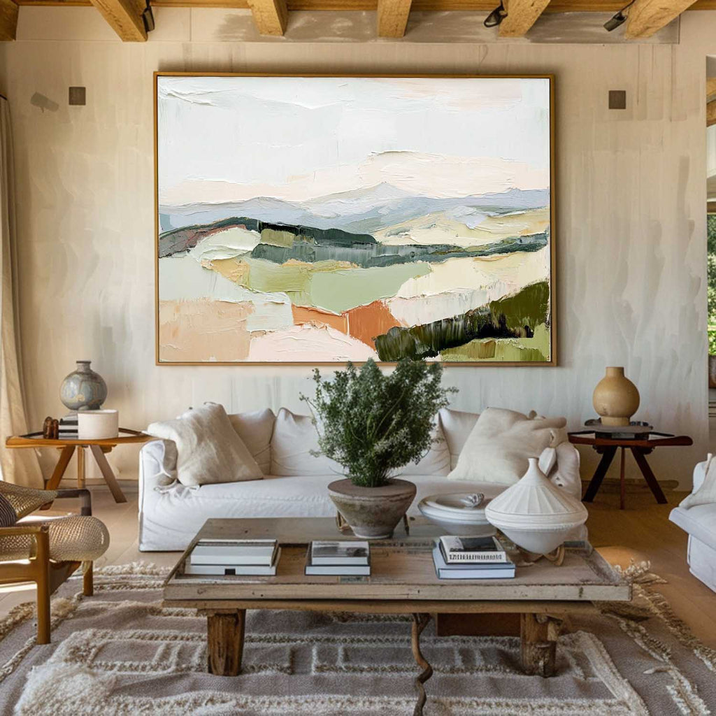 Rolling Hills Landscape Pastel Tones Oil Painting
