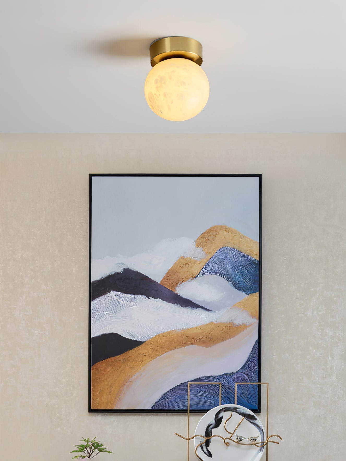 Otheyra  Globe Brass Alabaster  Ceiling Light