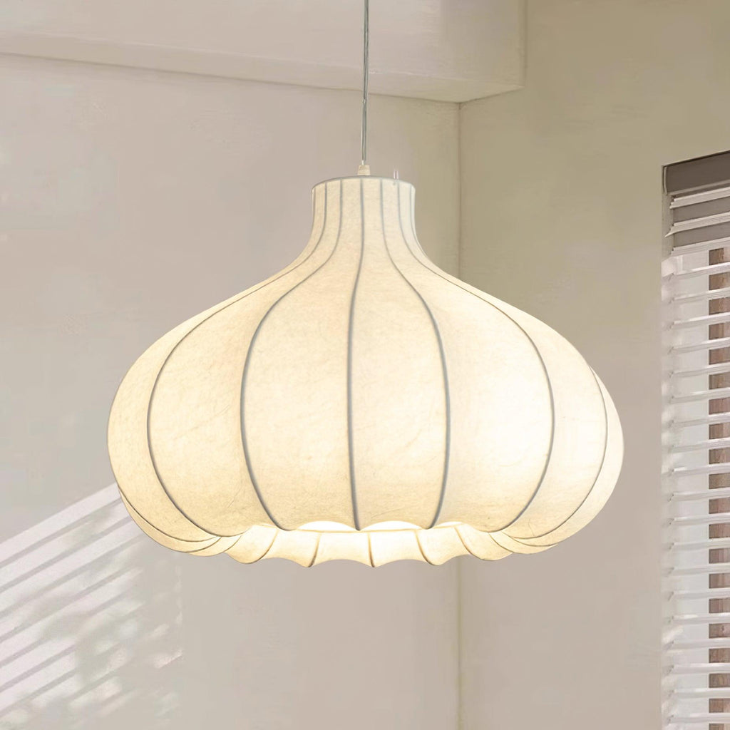 Pendant Light Silky Pleated Silk Shade White