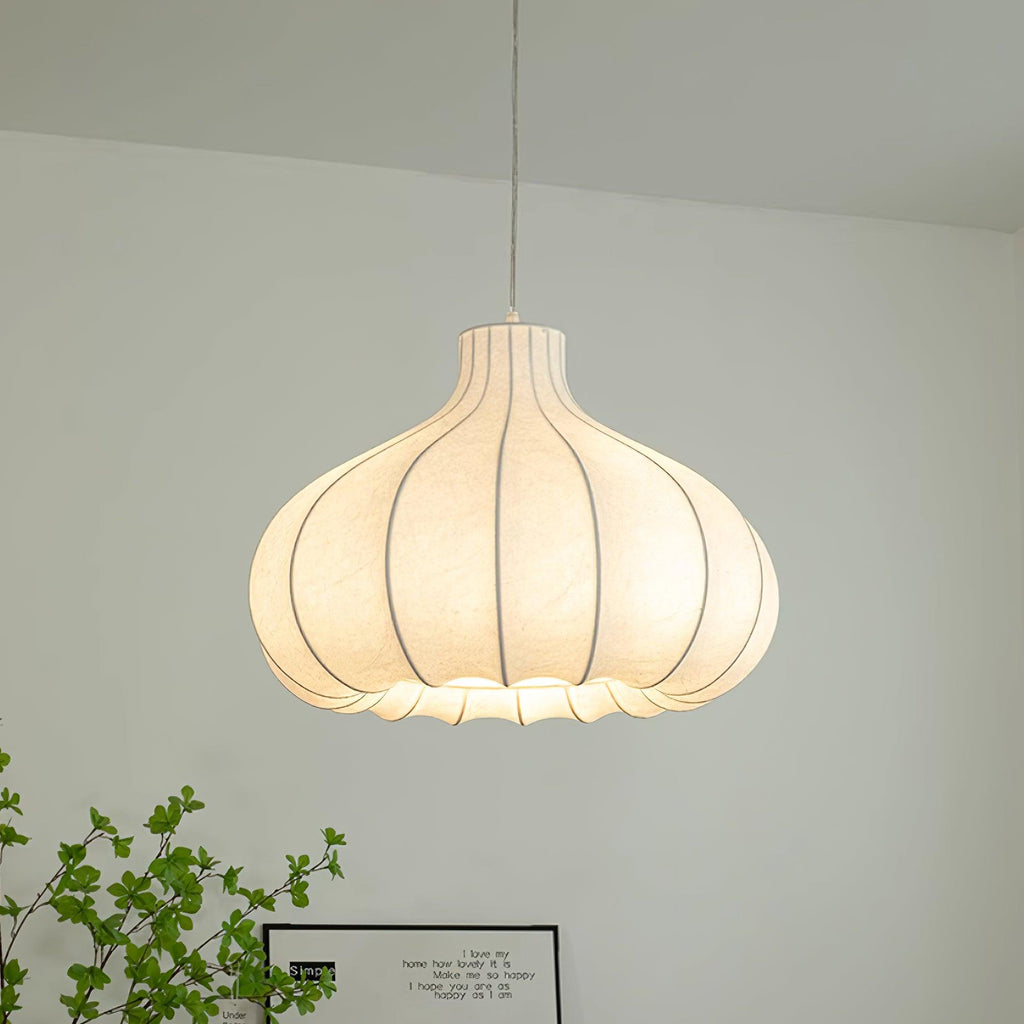 Pendant Light Silky Pleated Silk Shade White