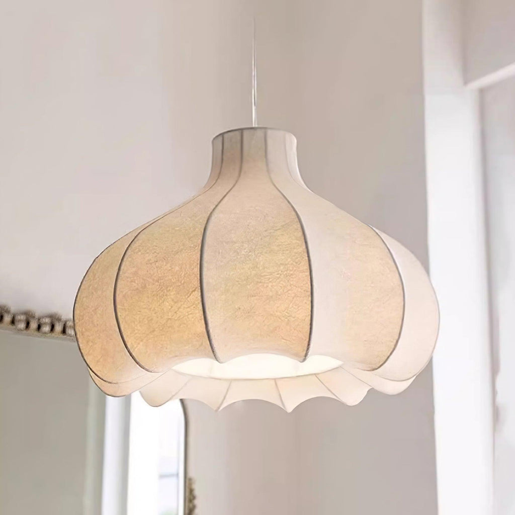 Pendant Light Silky Pleated Silk Shade White