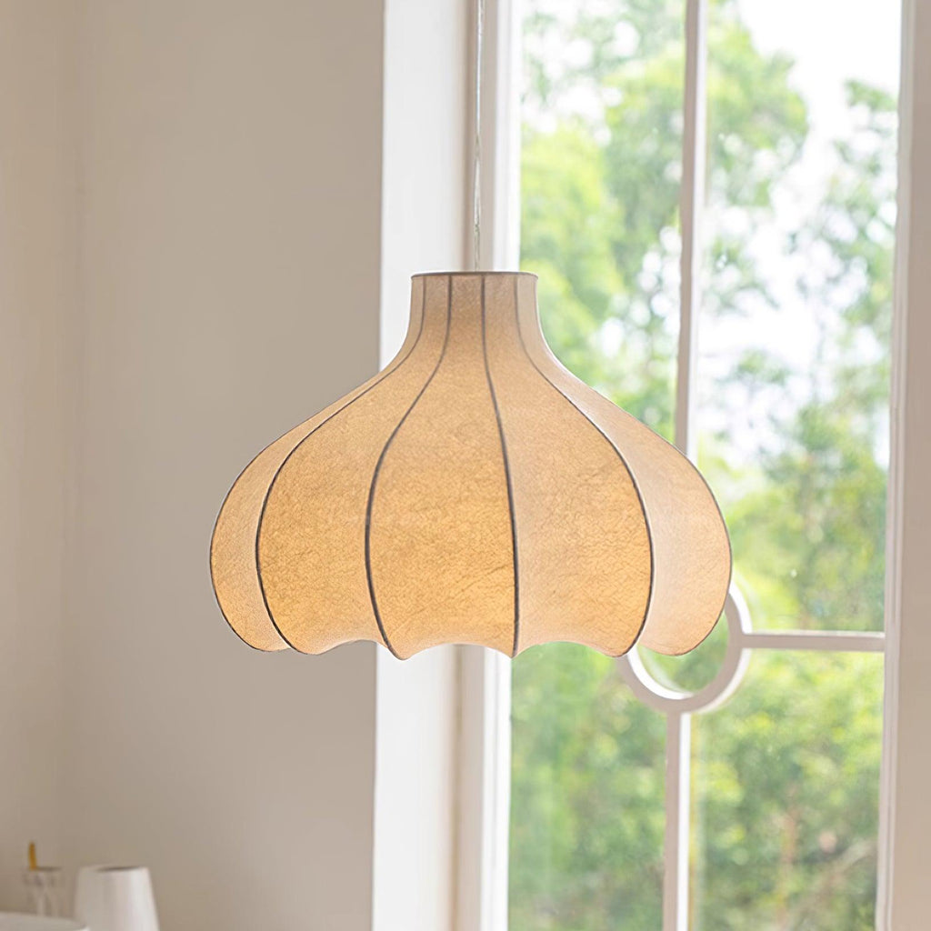 Pendant Light Silky Pleated Silk Shade White