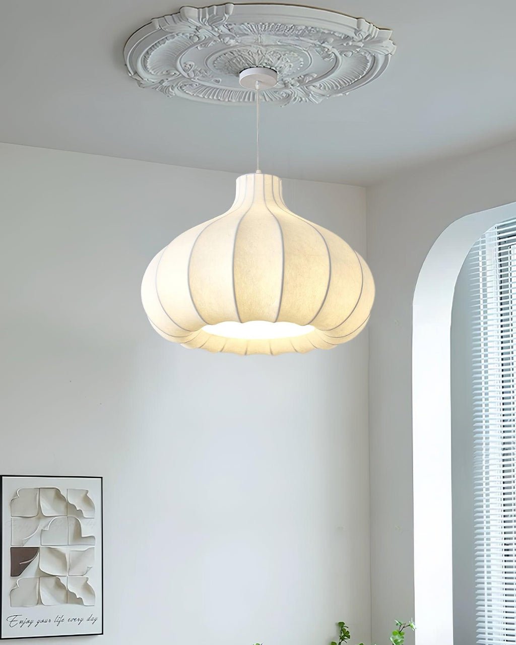 Pendant Light Silky Pleated Silk Shade White