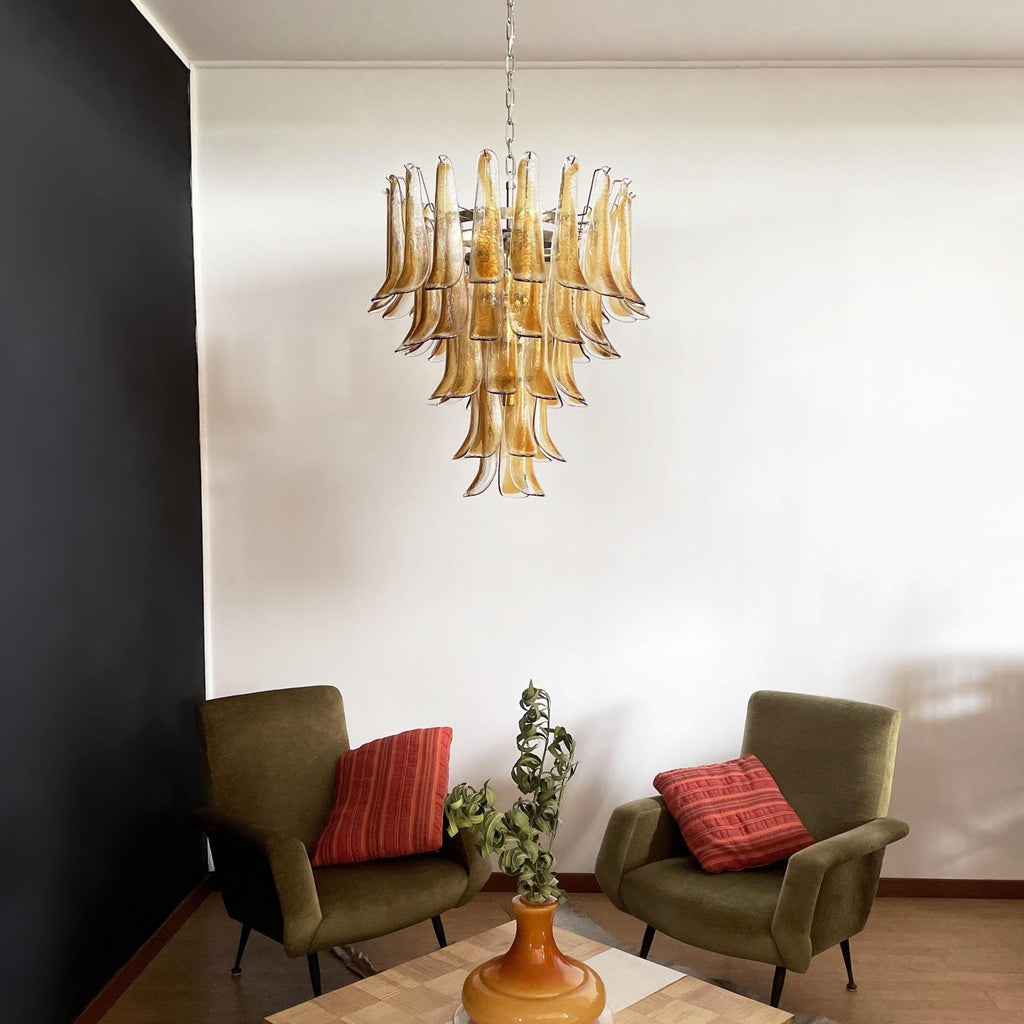 Aurora Chandelier Amber Petals Murano Glass Layered Lotus