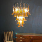 Aurora Chandelier Amber Petals Murano Glass Layered Lotus