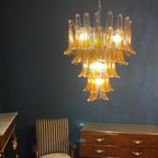 Aurora Chandelier Amber Petals Murano Glass Layered Lotus
