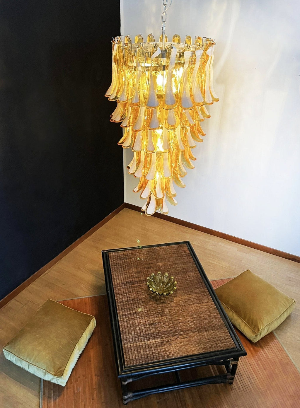 Aurora Chandelier Amber White Murano Spiral Petals