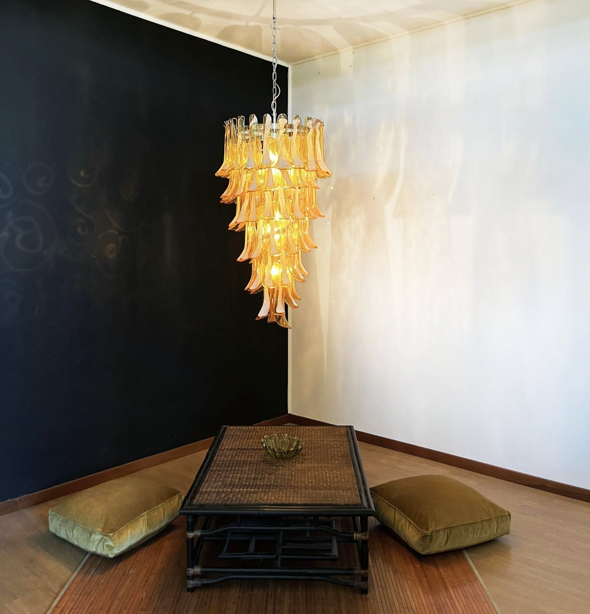 Aurora Chandelier Amber White Murano Spiral Petals