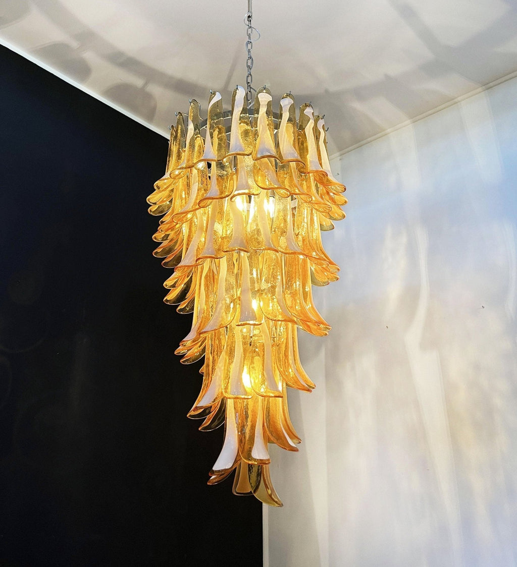 Aurora Chandelier Amber White Murano Spiral Petals
