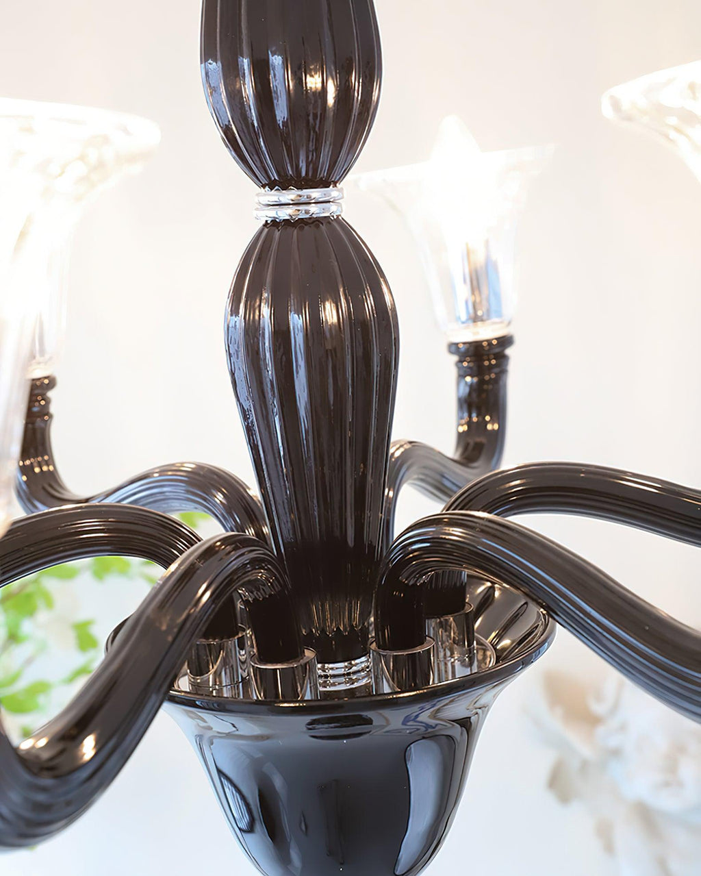 Aurora Chandelier Black Murano Candle Arm Glass Classic