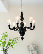 Aurora Chandelier Black Murano Candle Arm Glass Classic