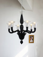 Aurora Chandelier Black Murano Candle Arm Glass Classic