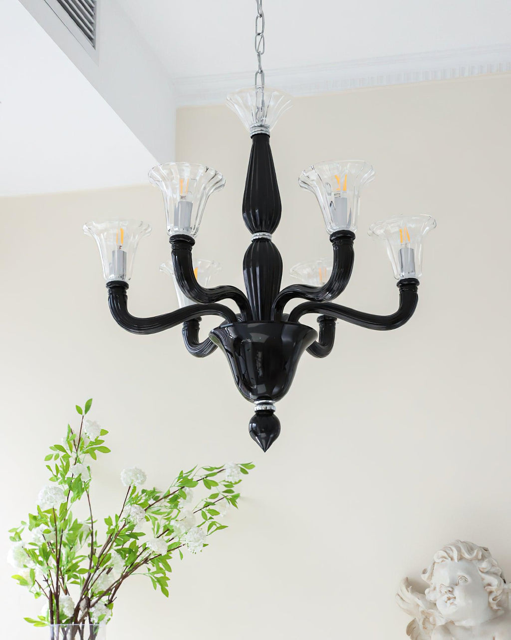 Aurora Chandelier Black Murano Candle Arm Glass Classic