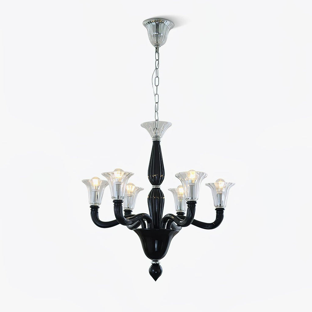 Aurora Chandelier Black Murano Candle Arm Glass Classic