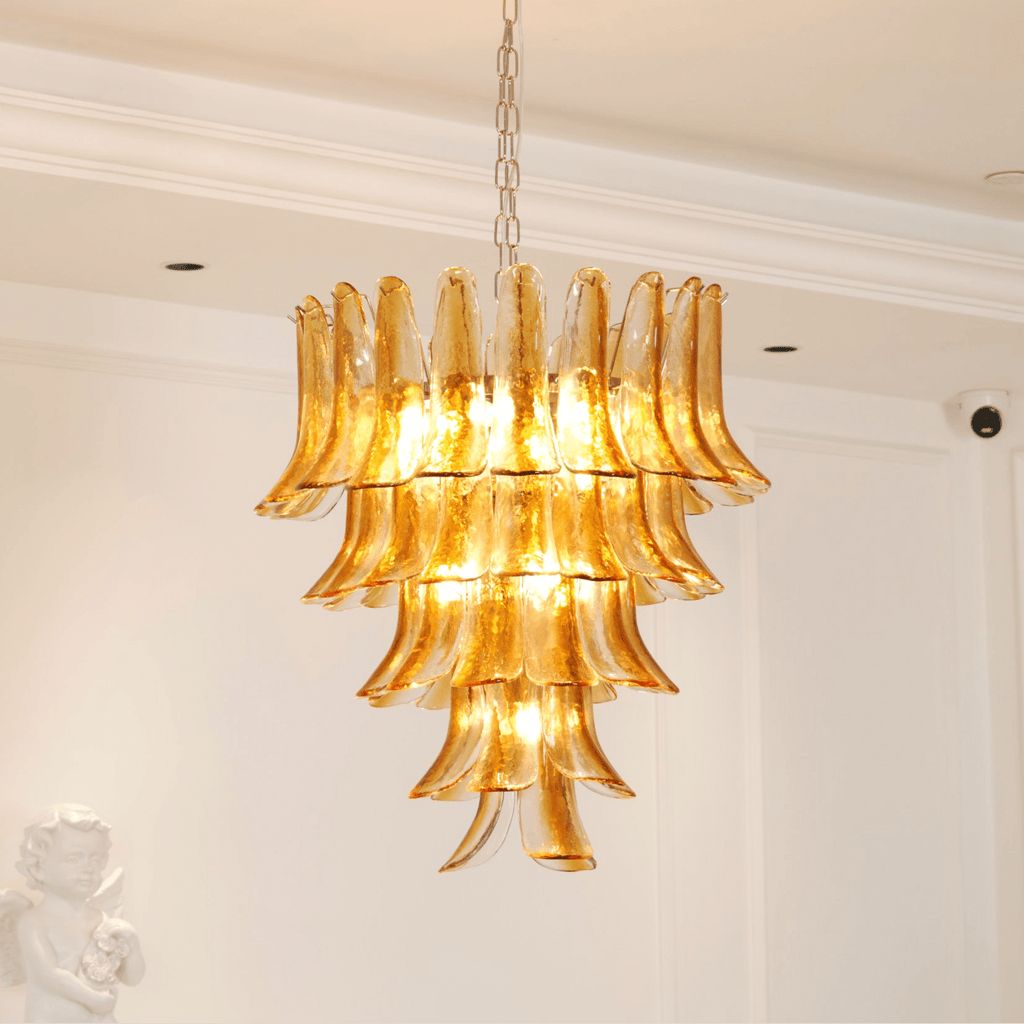 Aurora Chandelier Amber Lily Murano Glass Layered Centerpiece