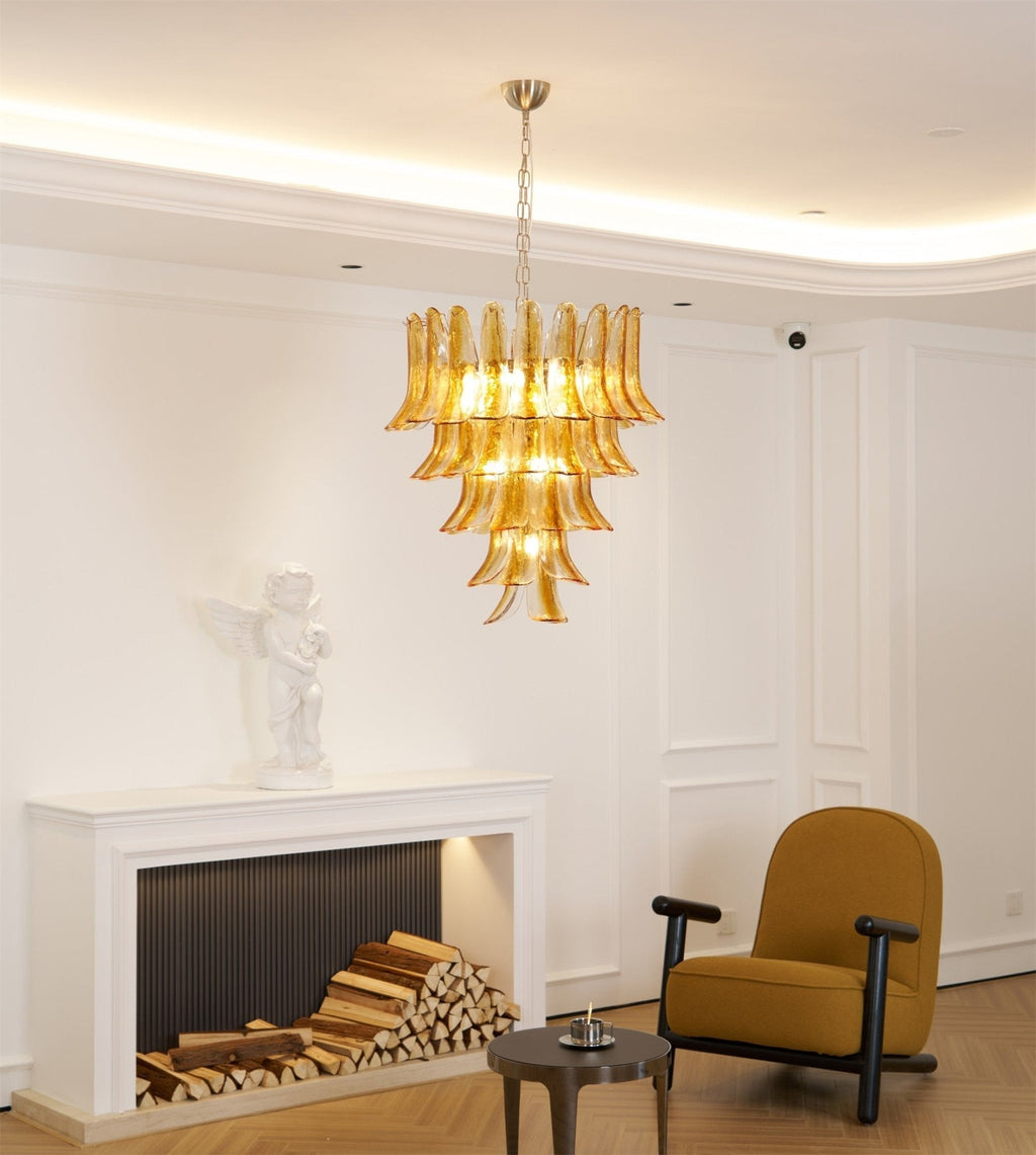 Aurora Chandelier Amber Lily Murano Glass Layered Centerpiece