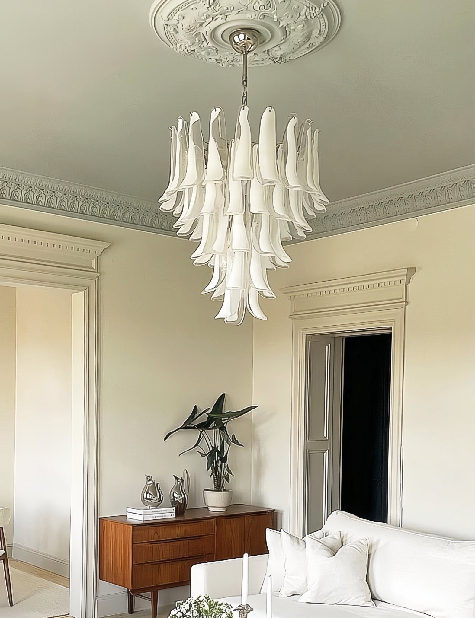 Aurora Chandelier Clear Murano Glass Petal Vintage