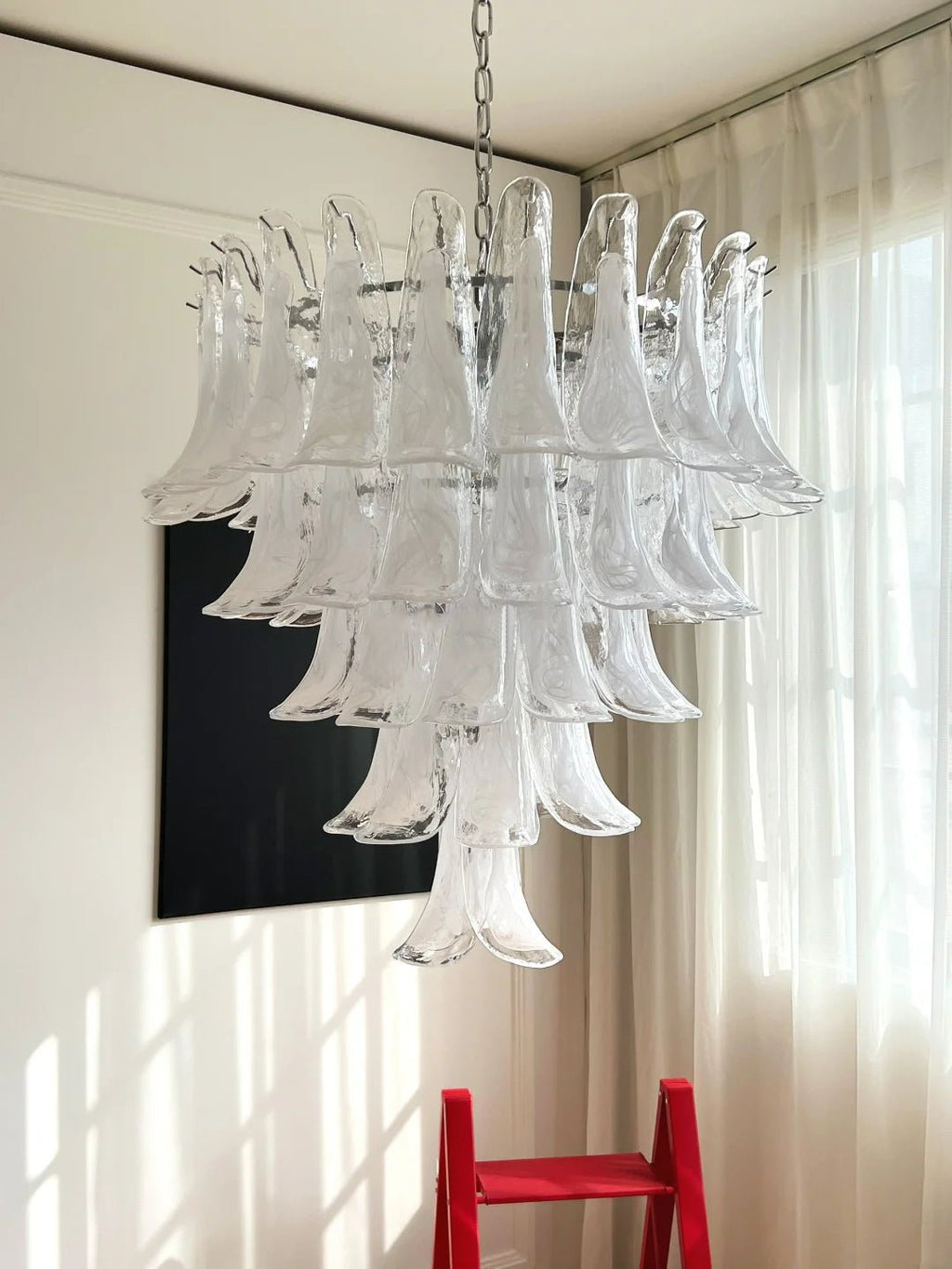 Aurora Chandelier Clear Murano Glass Petal Vintage
