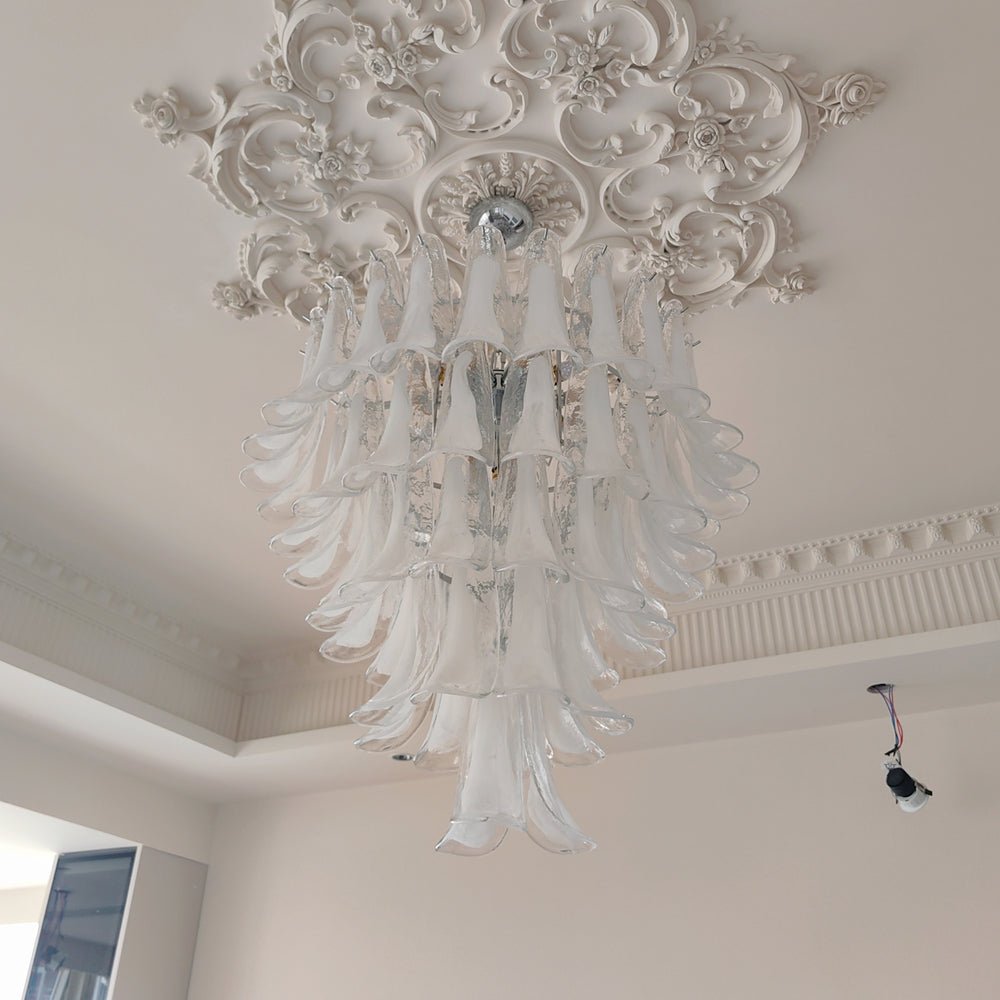 Aurora Chandelier Clear Murano Glass Petal Vintage