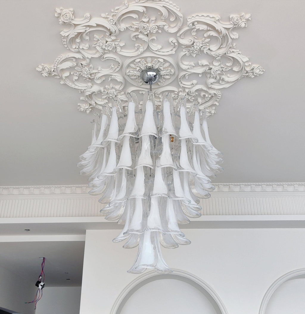 Aurora Chandelier Clear Murano Glass Petal Vintage