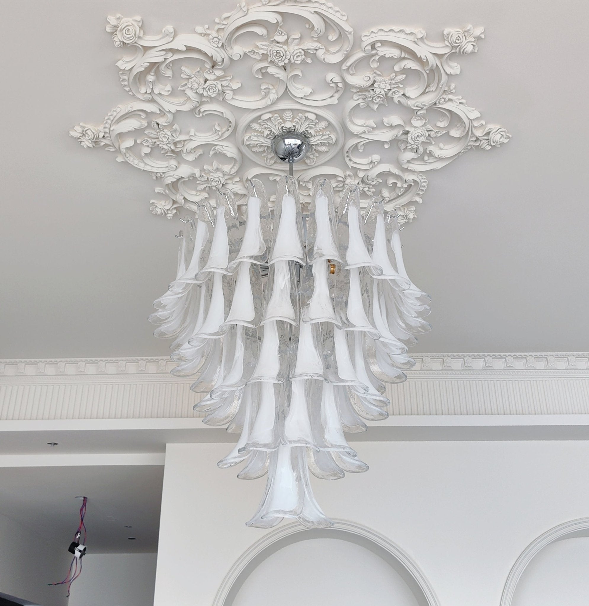 Aurora Chandelier Clear Murano Glass Petal Vintage