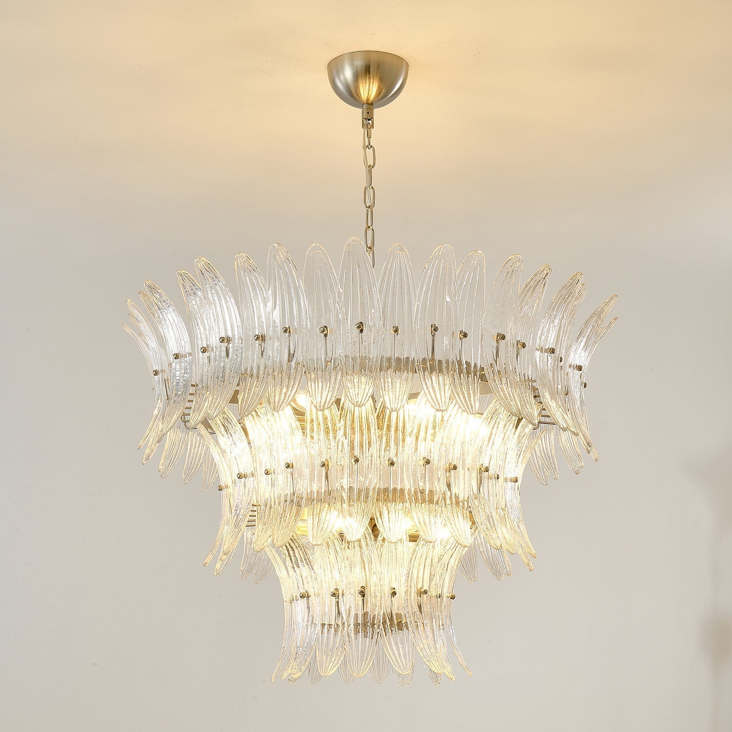Aurora Chandelier Murano Glass Palmette Leaf Tiered