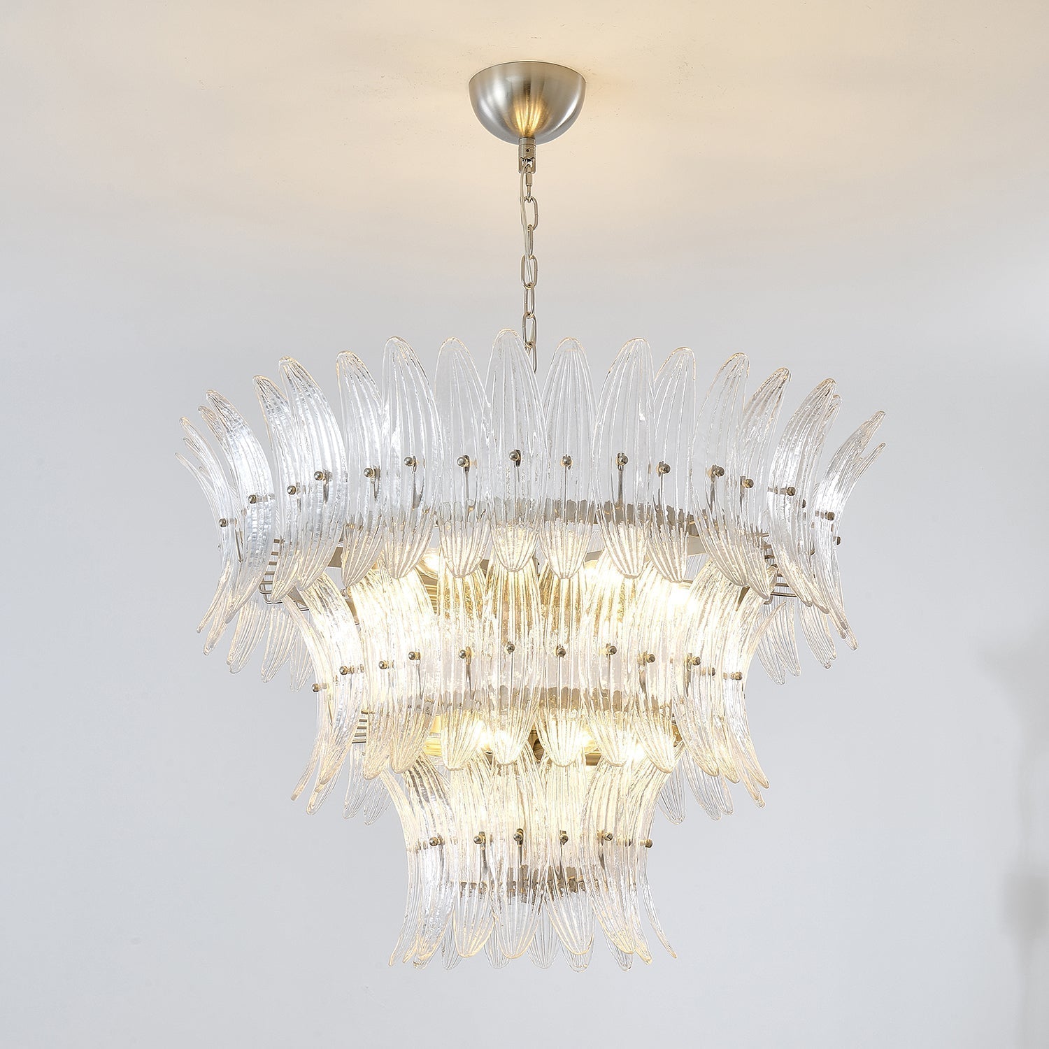 Aurora Chandelier Murano Glass Palmette Leaf Tiered
