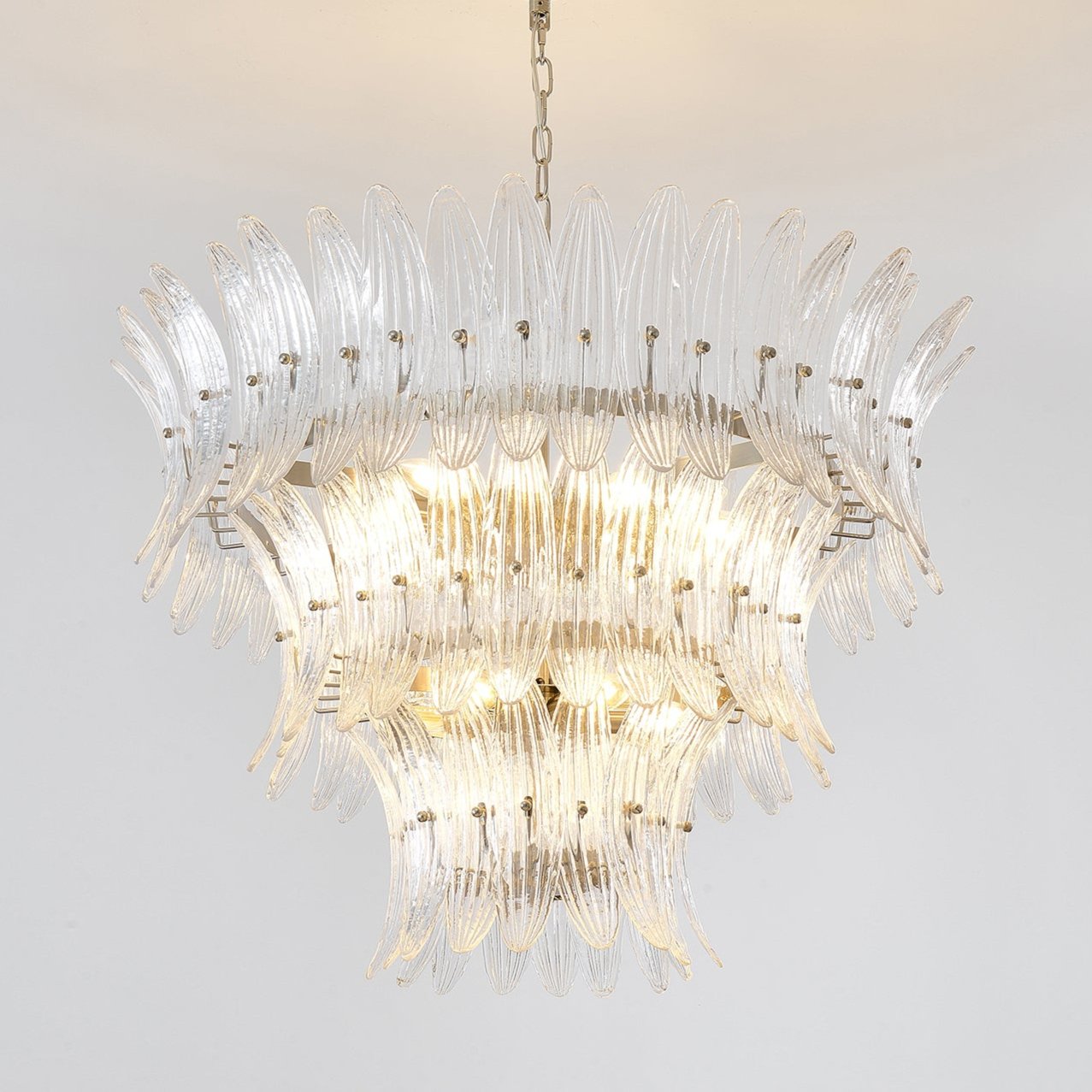 Aurora Chandelier Murano Glass Palmette Leaf Tiered