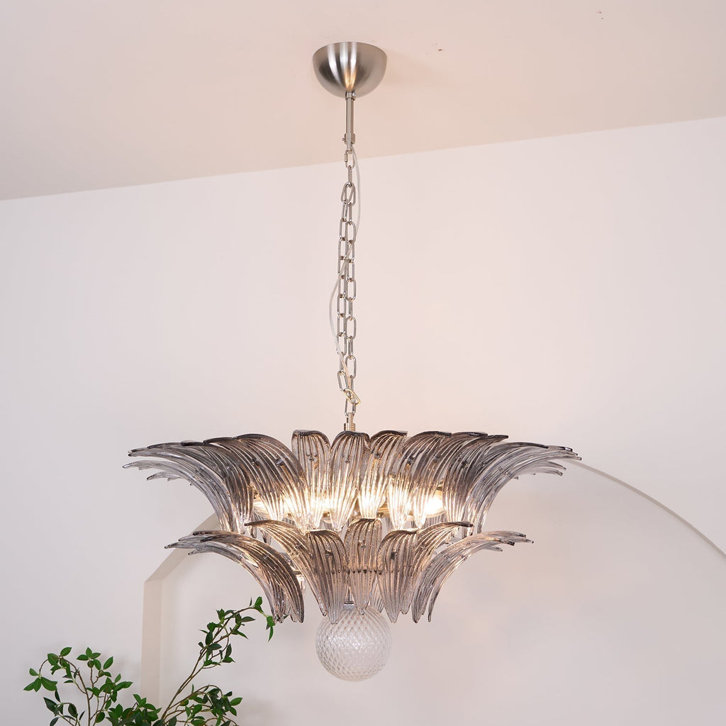 Aurora Chandelier Palmette Clear Murano Glass Leaf Layered