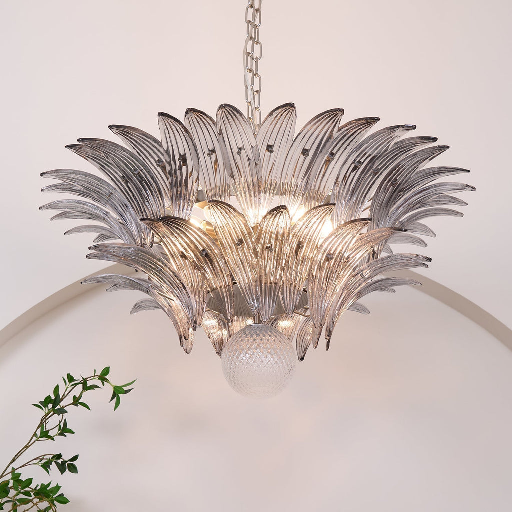 Aurora Chandelier Palmette Clear Murano Glass Leaf Layered