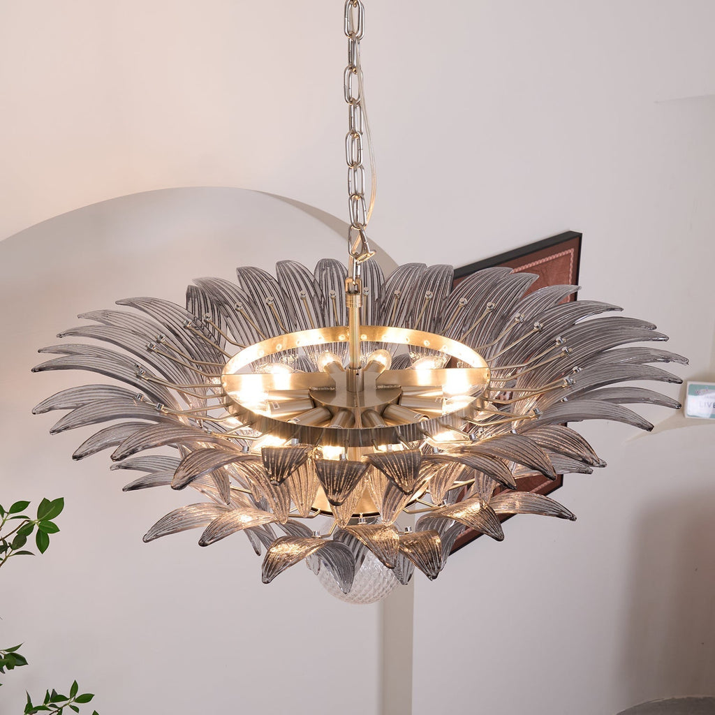 Aurora Chandelier Palmette Clear Murano Glass Leaf Layered