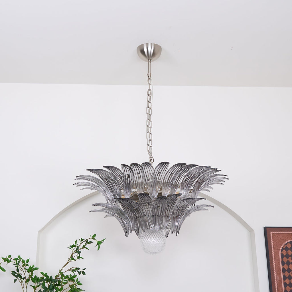 Aurora Chandelier Palmette Clear Murano Glass Leaf Layered