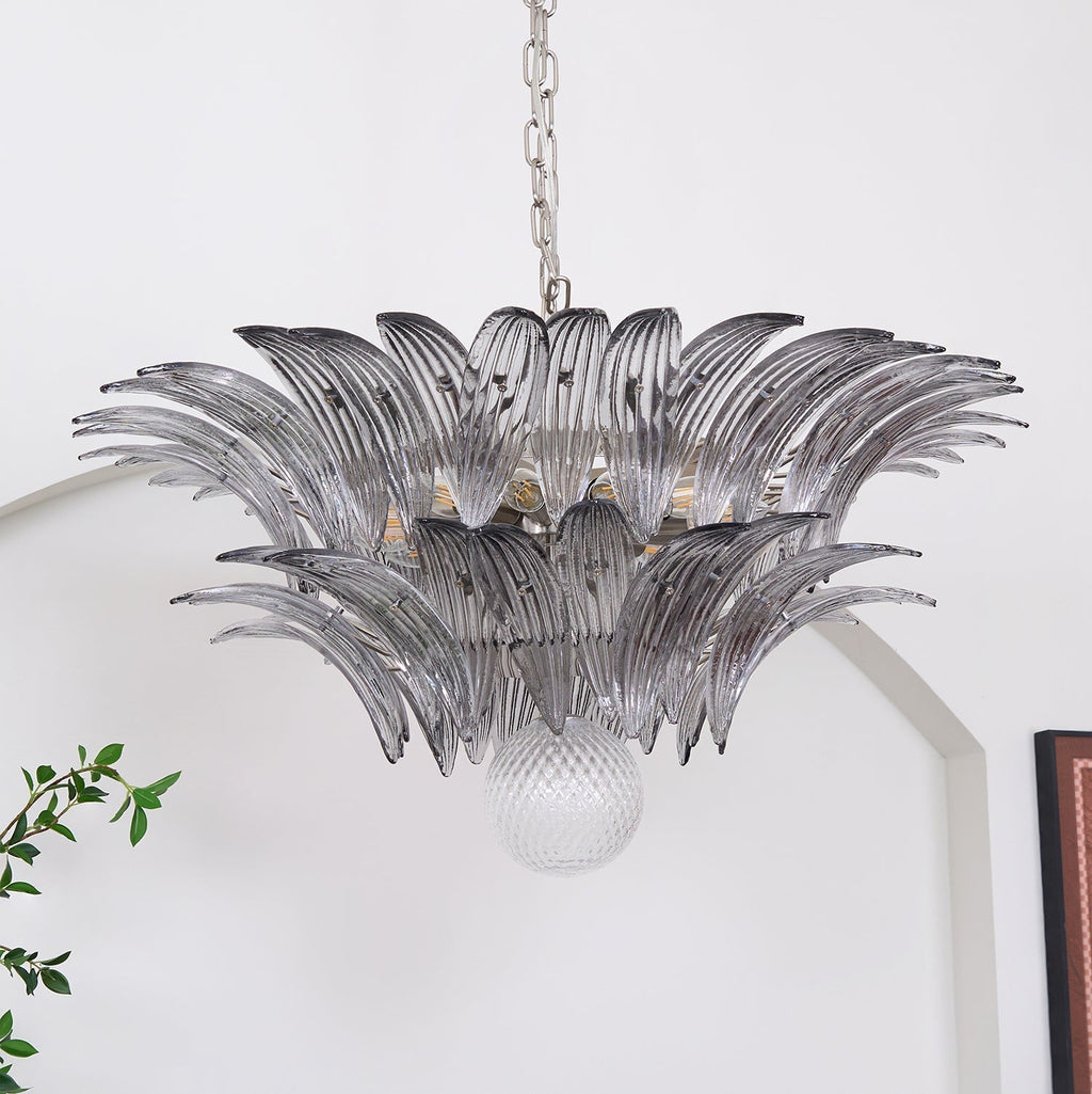 Aurora Chandelier Palmette Clear Murano Glass Leaf Layered