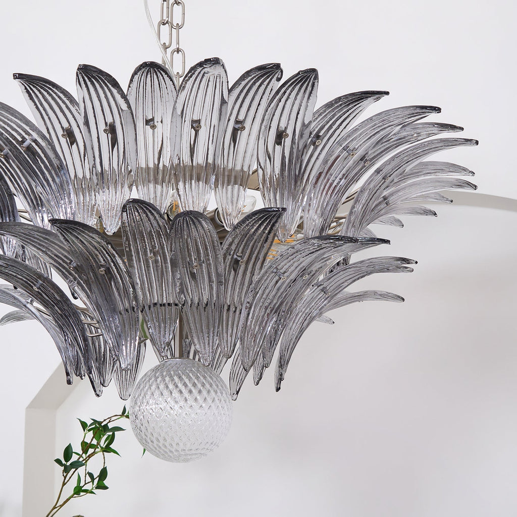 Aurora Chandelier Palmette Clear Murano Glass Leaf Layered