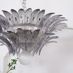 Aurora Chandelier Palmette Clear Murano Glass Leaf Layered