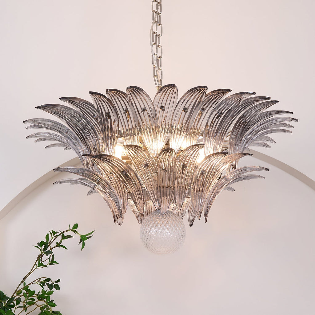 Aurora Chandelier Palmette Clear Murano Glass Leaf Layered
