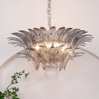 Aurora Chandelier Palmette Clear Murano Glass Leaf Layered