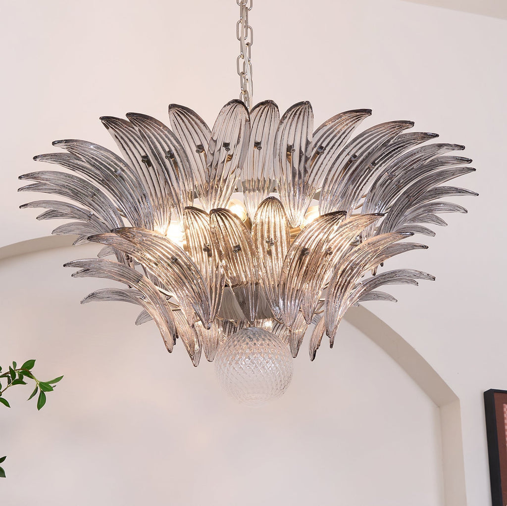 Aurora Chandelier Palmette Clear Murano Glass Leaf Layered