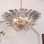 Aurora Chandelier Palmette Clear Murano Glass Leaf Layered