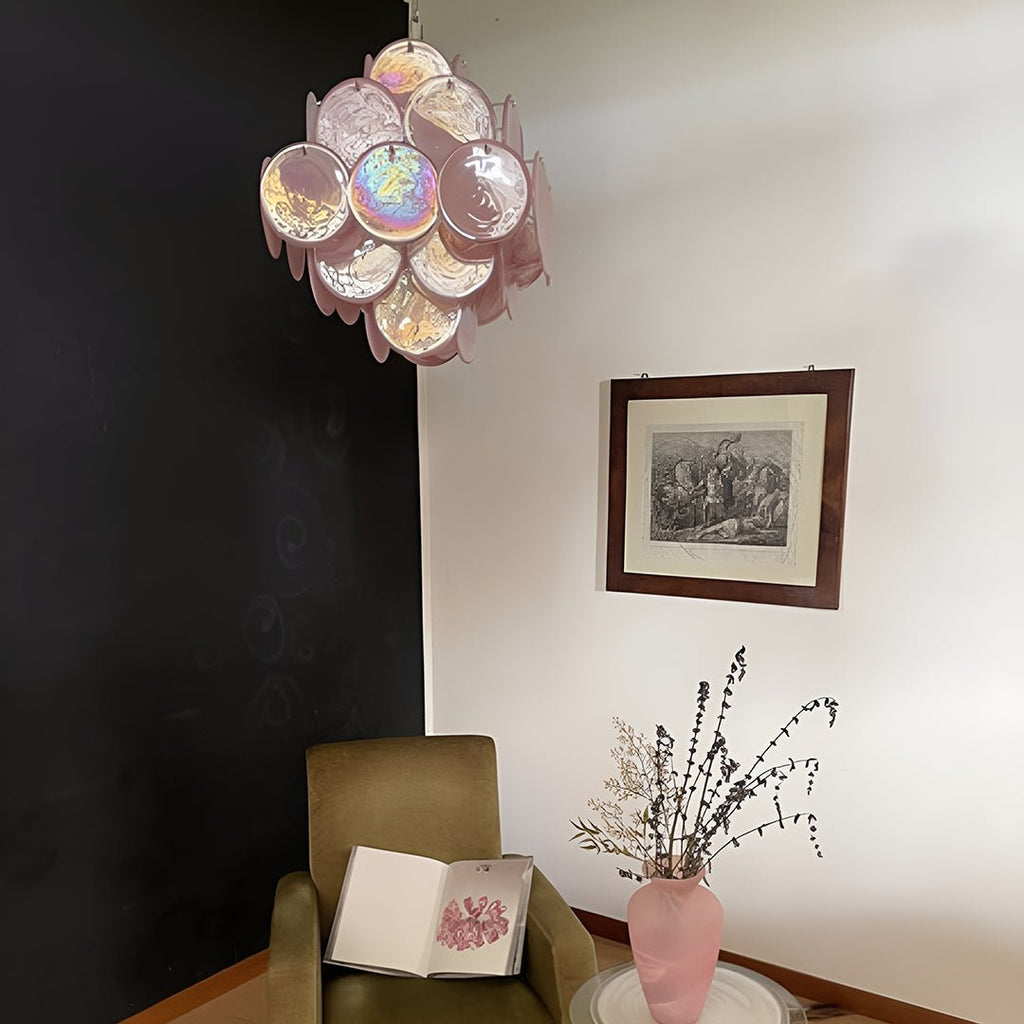 Aurora Chandelier Pink Disc Layered Artisanal