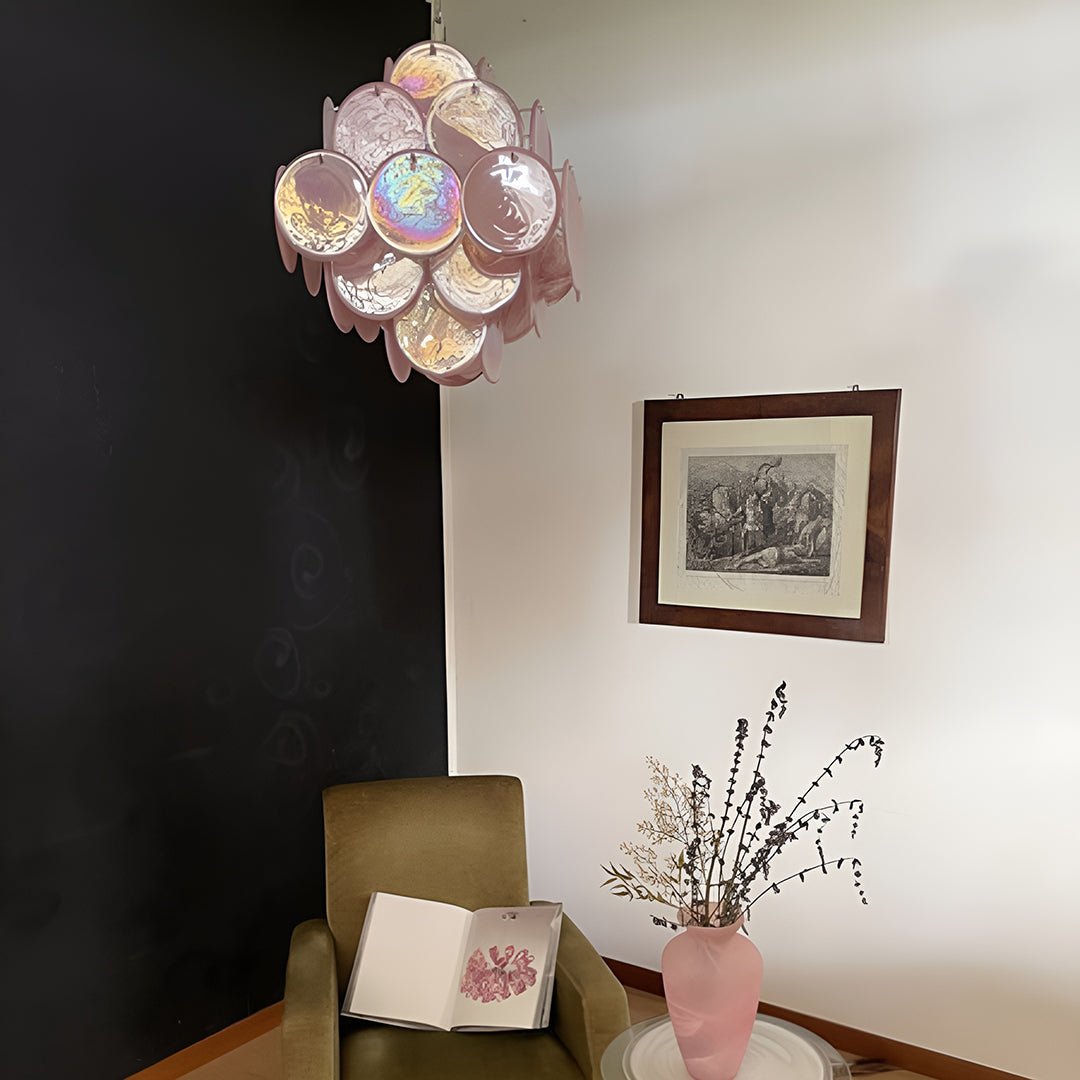 Aurora Chandelier Pink Disc Layered Artisanal
