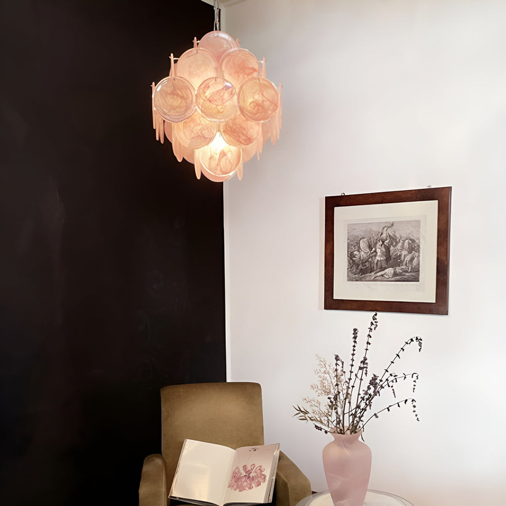 Aurora Chandelier Pink Disc Layered Artisanal