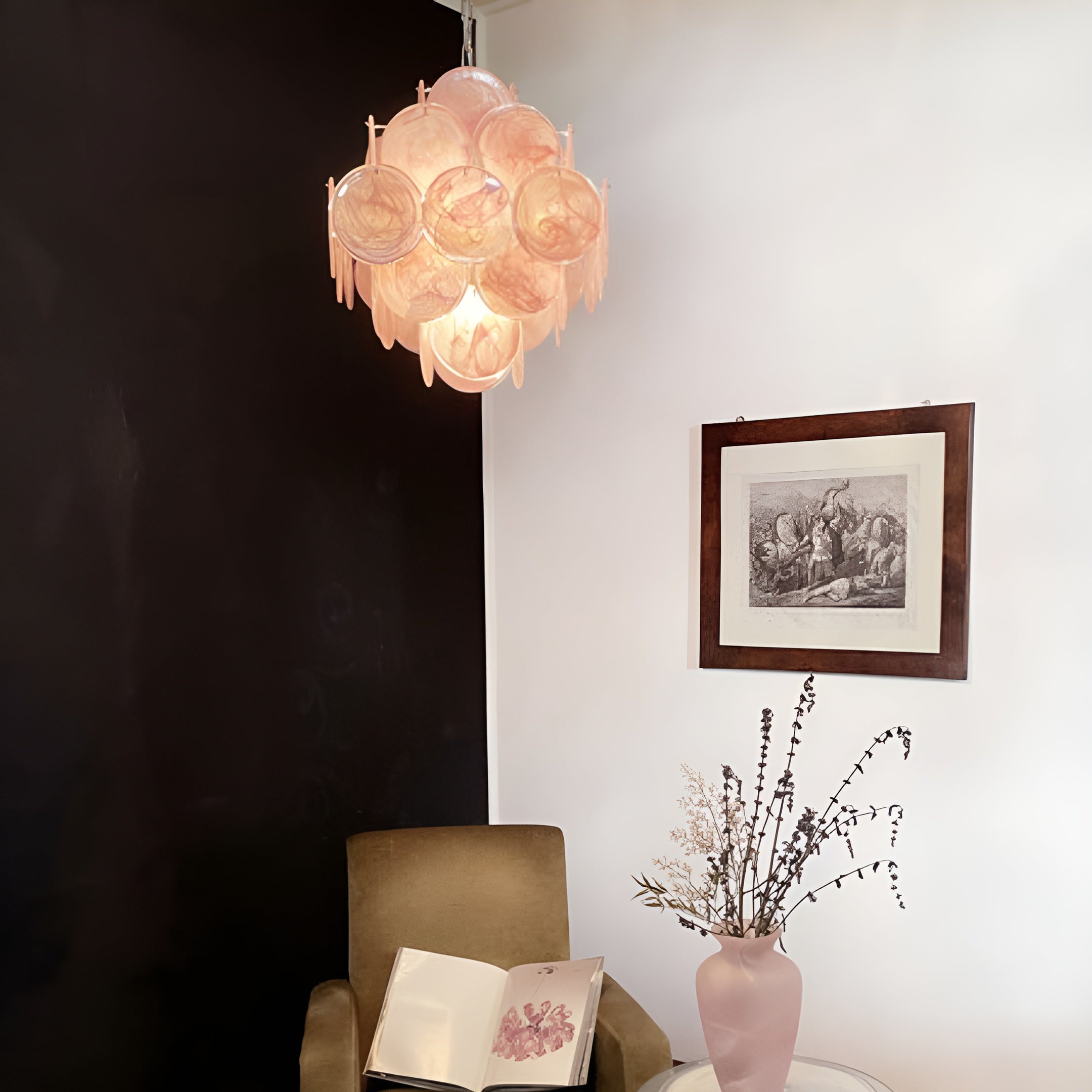 Aurora Chandelier Pink Disc Layered Artisanal