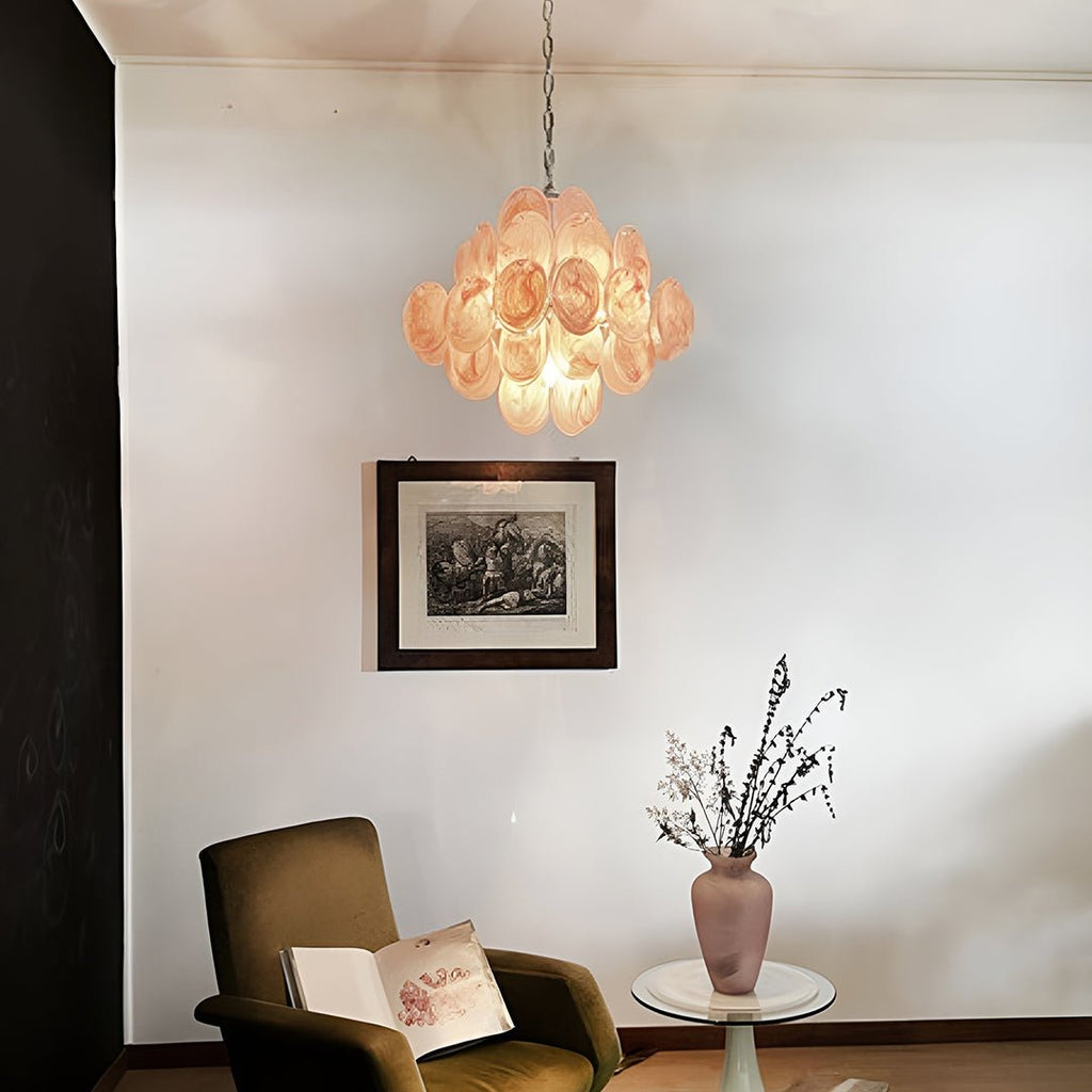Aurora Chandelier Pink Disc Layered Artisanal