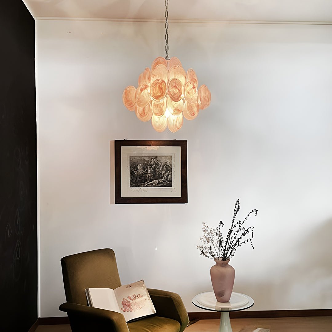 Aurora Chandelier Pink Disc Layered Artisanal