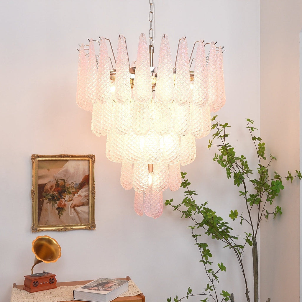 Aurora Chandelier Pink Dewdrop Cascading Romantic
