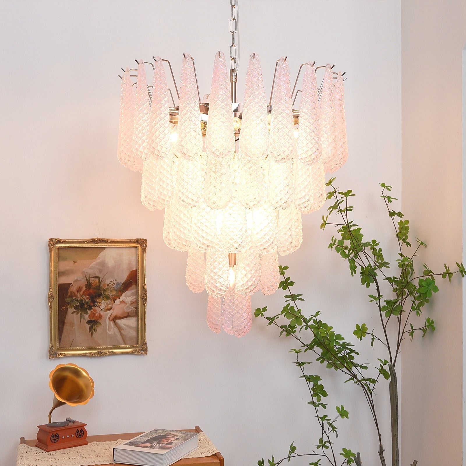 Aurora Chandelier Pink Dewdrop Cascading Romantic