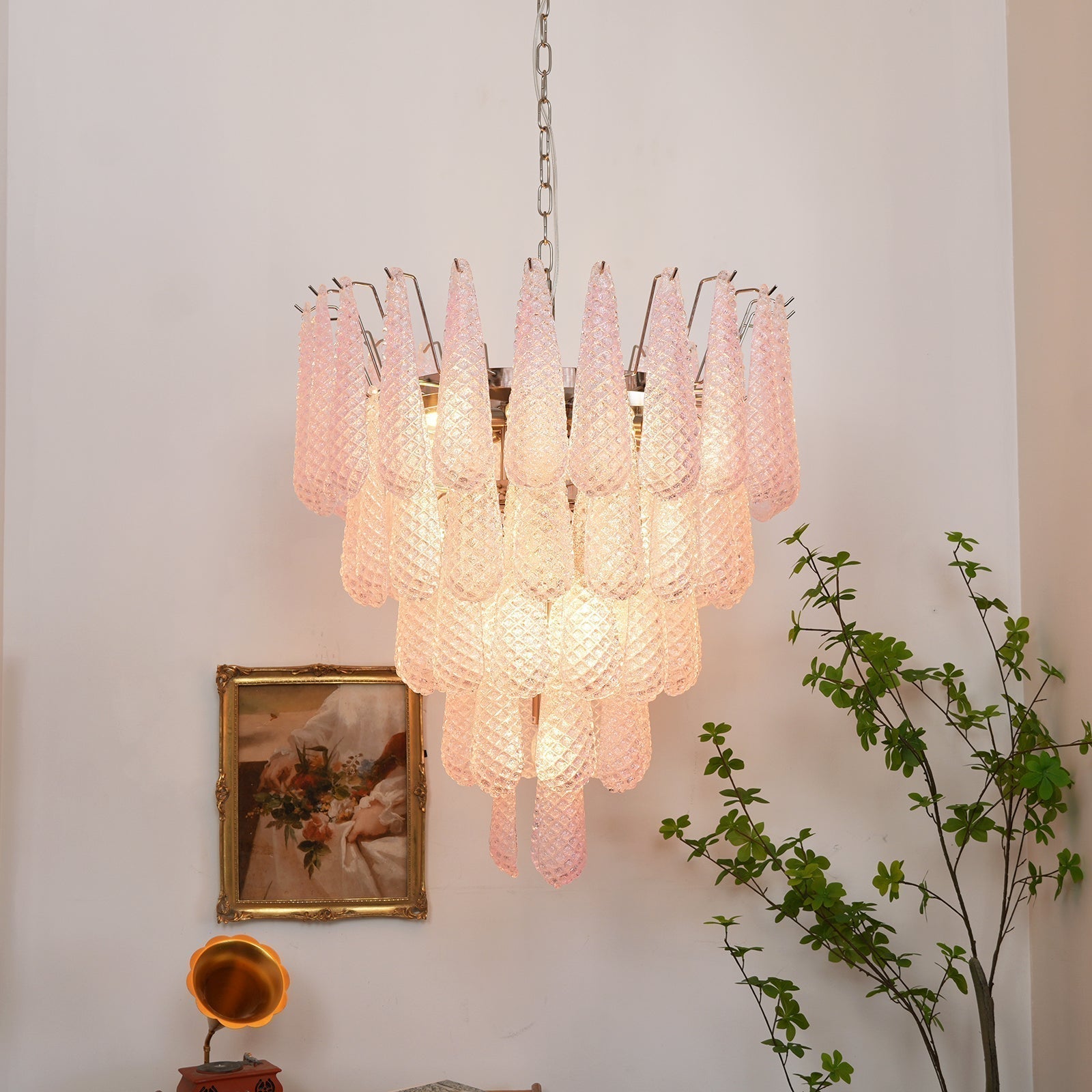 Aurora Chandelier Pink Dewdrop Cascading Romantic